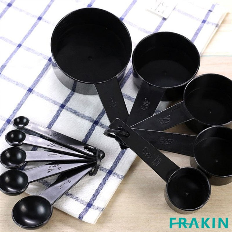 10pcs Black Plastic Measuring Spoons Cups Measuring Set Tools For Baking