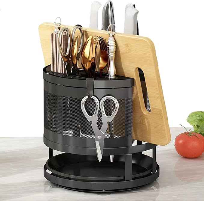 Rotatable Cutlery Utensil Rack With Knife Holder