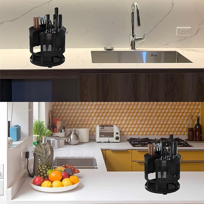 Rotatable Cutlery Utensil Rack With Knife Holder