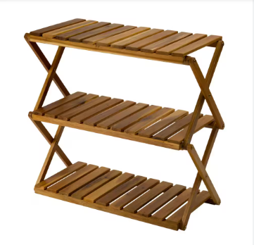 3 Tier Folding Rack Bamboo Shoe Organizer Stand