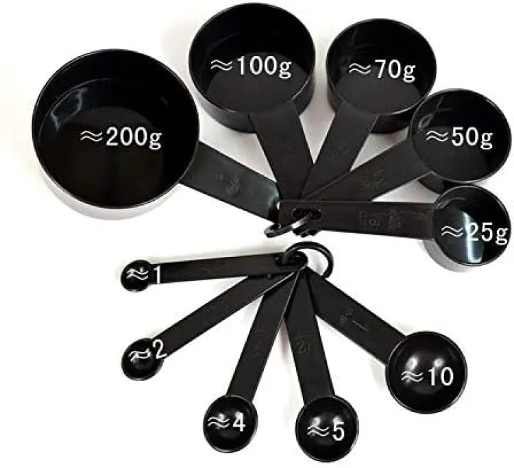 10pcs Black Plastic Measuring Spoons Cup Set