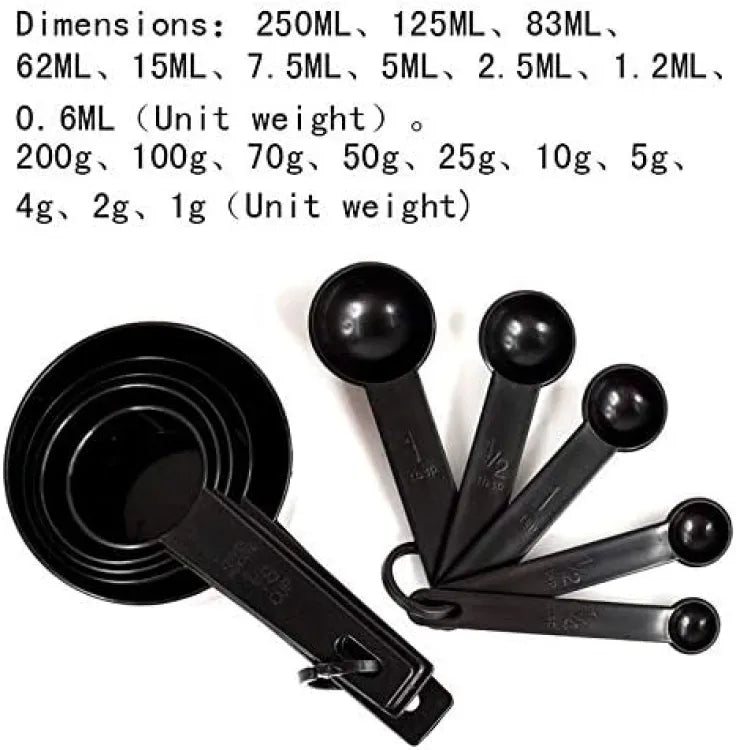 10pcs Black Plastic Measuring Spoons Cup Set